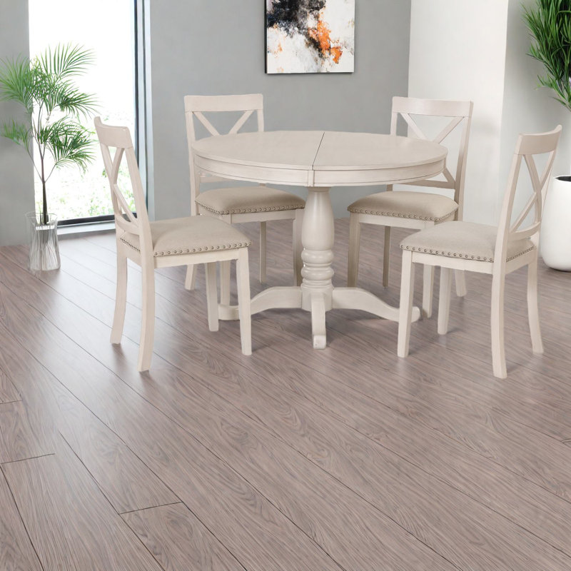 Ensemble de table de salle à manger moderne en bois massif pour cuisine, blanc antique, ensemble 5 pièces