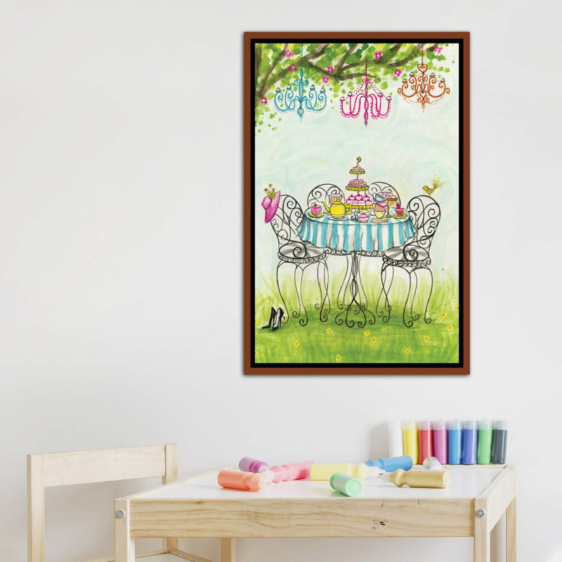 Art de jardin tea party, H 40 po x l 26 po x P 1,5 po, Toile avec cadre en bois classique