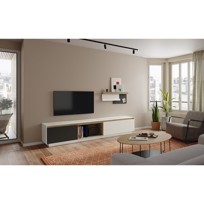 Laim Floating Shelf with Hooks, White/Cairo Oak