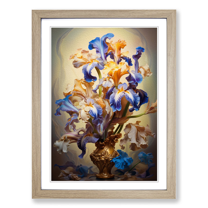 Iris Flower Baroque No.4 Framed Print, Oak Framed, 64cm H x 46cm W x 2cm D