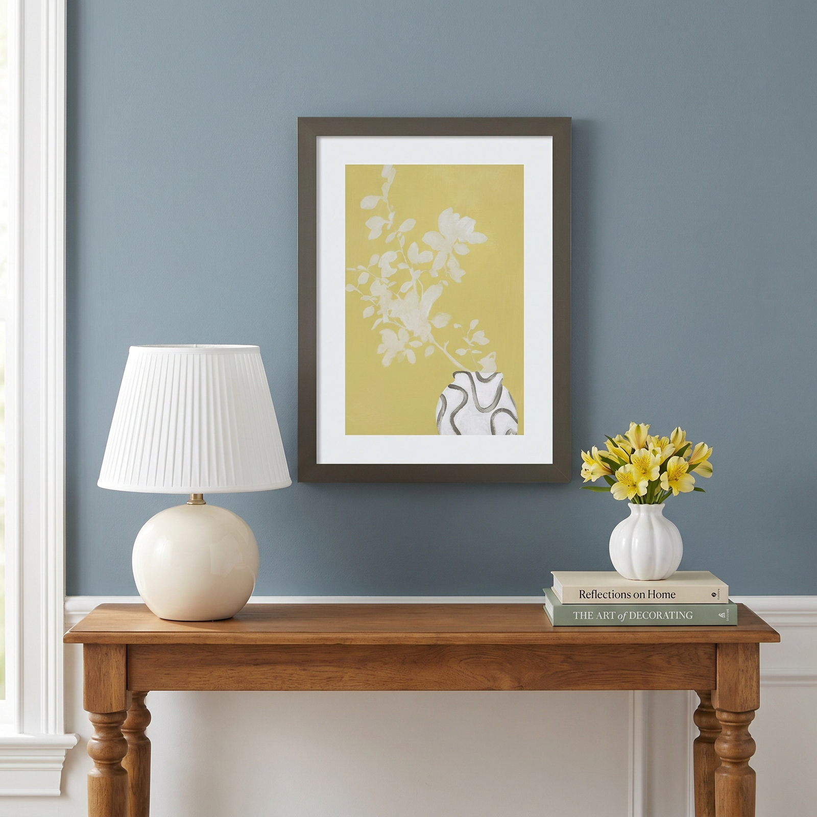Vanilla and Yellow Flower Vase Print, 17" H x 13" W x 1" D, Gray