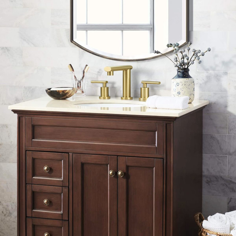 Brushed Gold 8 Inch Widespread Faucet For Bathroom - Easy Installation With Detailed Instructions Lavatory Faucet, To Scratches And Fading Double Handle
