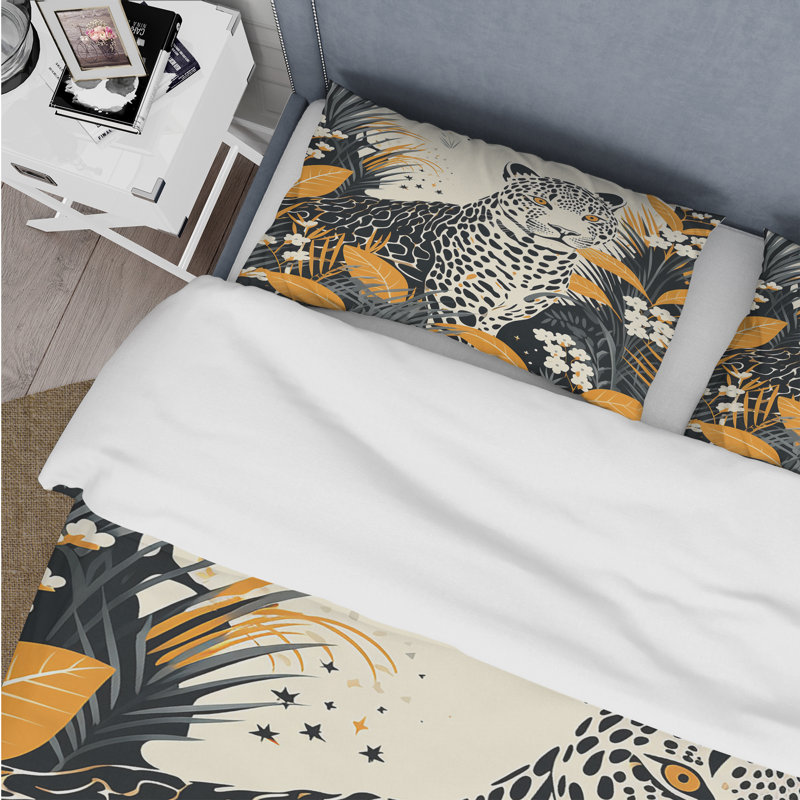 Ensemble de housse de couette jaune et bleu Leopard Collage III - Leopard / Guépard, Housse de couette pour grand lit