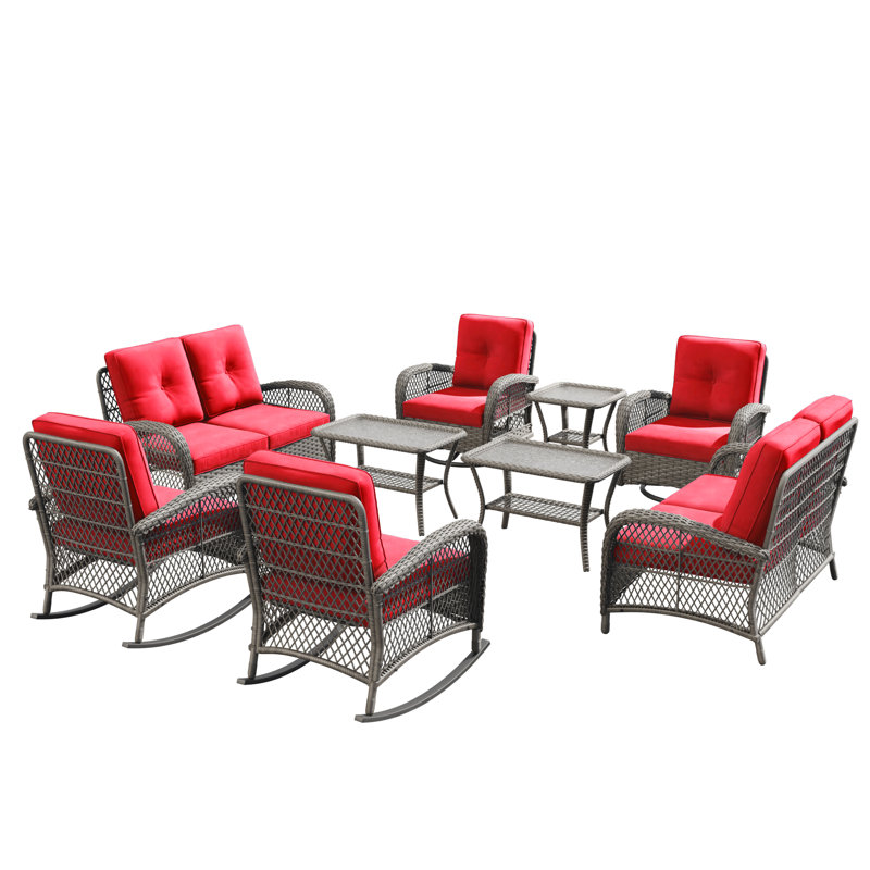 Ensemble de conversation d'extérieur pour 8 personnes avec coussins Lynnex, Rouge