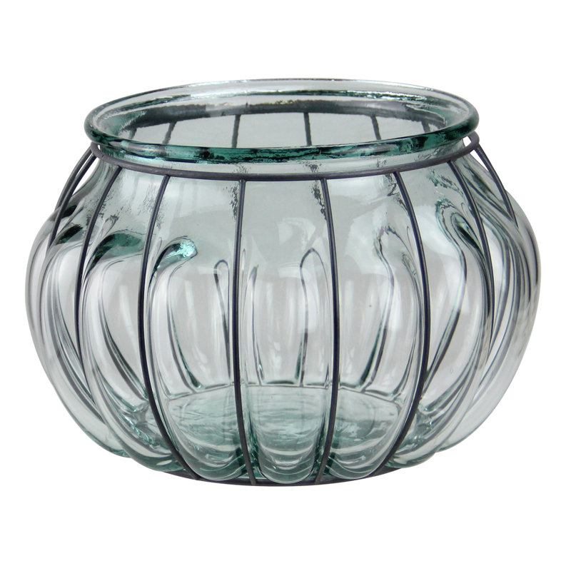 Porte-bougie surdimensionné en verre espagnol 10,25 "fabriqué à la main et recyclé transparent Tea Garden
