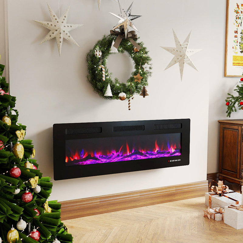 Ultra-Thin Electric Fireplace, Wall-Mounted Or Built-In, Adjustable Flame Colors & Brightness, 1500W, Touchscreen & Remote Control, Timer & Overheat Protection