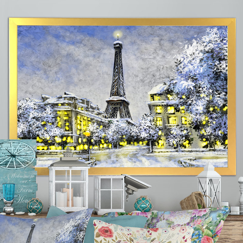 Paris à Noël, hiver Iii - on, H 16 po x l 32 po x P 1 po, Cadre d'angle fermé doré