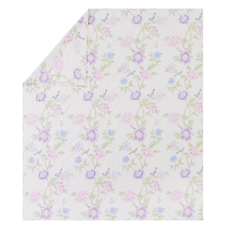 Queen Blue Floral Cotton Reversible Quilt