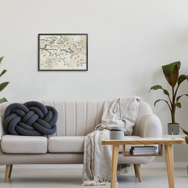 Branches de cerisier blanc traditionnel par Nan - Peinture, H 16 po x l 20 po x P 1,5 po, Giclée encadrée noir minuit