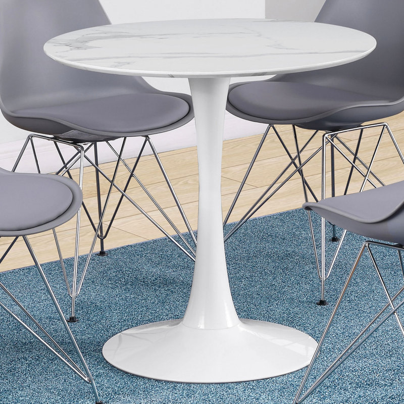 Table ronde blanche en faux marbre de 30 pouces avec surface scellée, idéale pour les petits espaces et les repas intimes, avec un siège confortable