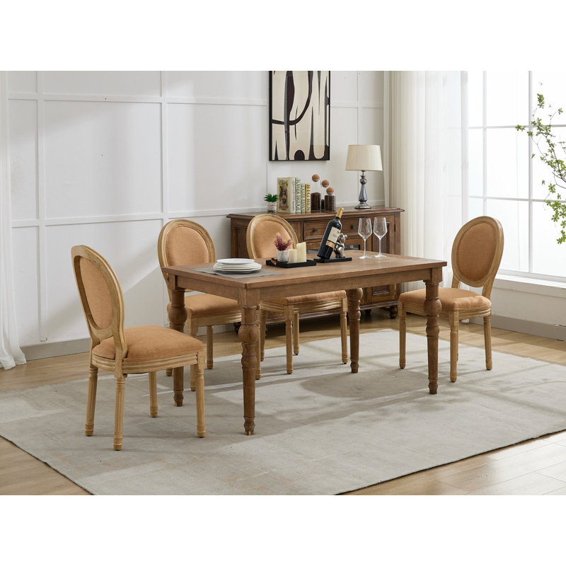 High Quality French Country Upholstered Farmhouse Dining Chairs,French Style Solid Wood Frame Antique Painting Linen Fabric ,Set Of6 Dark Grey