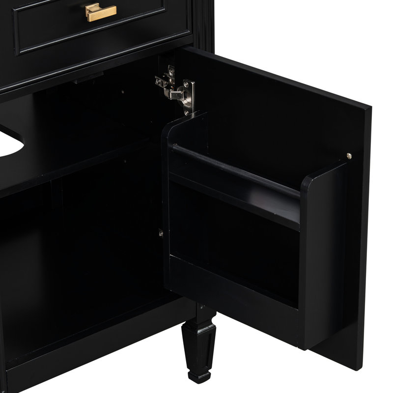 Meuble-lavabo noir de 50 cm avec lavabo, pieds en bois massif, tiroir inclinable, étagère réglable, alliage de zinc, charnières à fermeture douce, style moderne autoportant pour salles de bain compactes, fini doré, idéal pour les petits espaces.