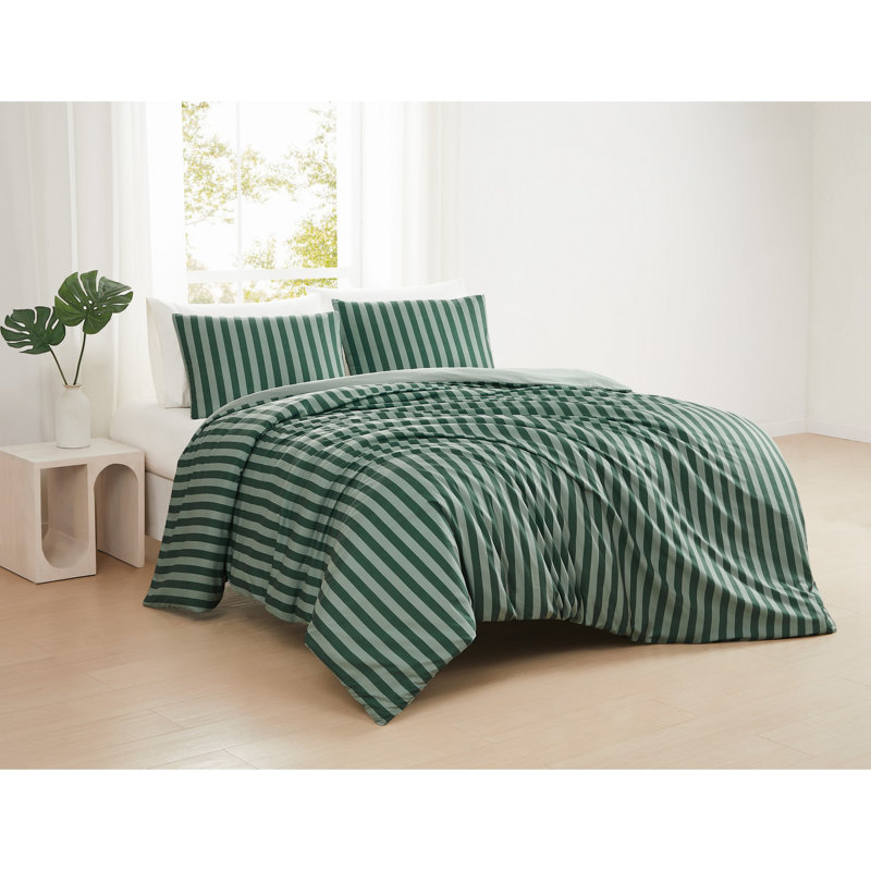 Ensembles de housse de couette en microfibre à rayures vraiment authentiques Weston, Rayures vertes