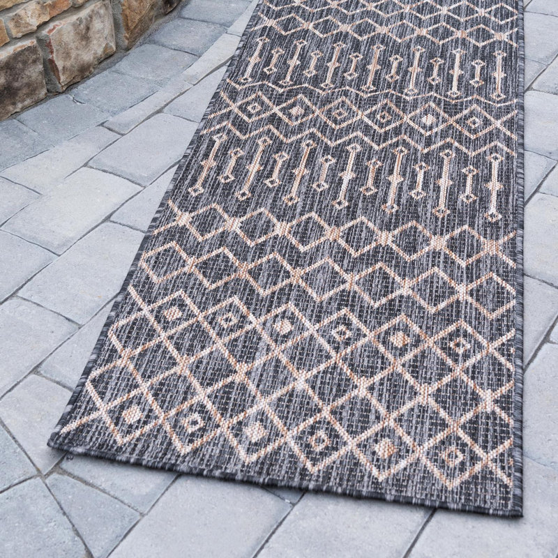 Tapis intérieur / extérieur gris anthracite Leyla, Tapis de couloir 2 pi x 8 pi