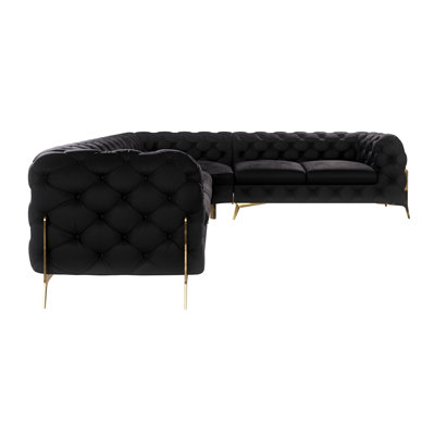 Chesterfield Corner Sofa L-Shape  with Gold Metal Legs