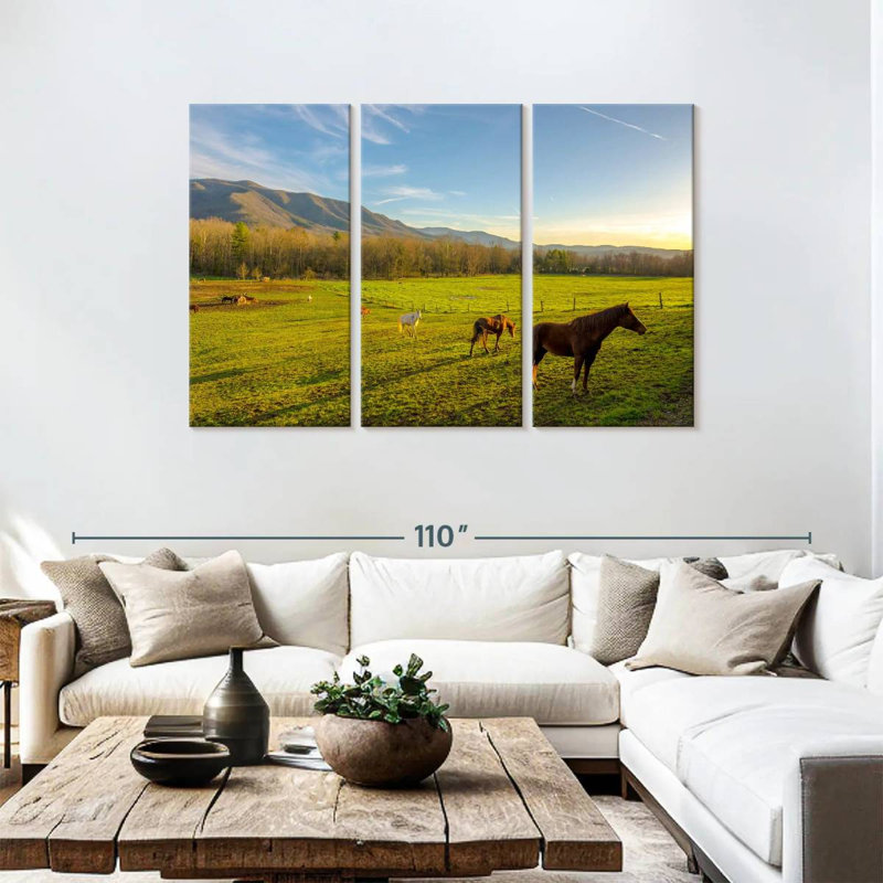 Alvord, chevaux dans un paysage de ferme, H 48 po x l 74 po