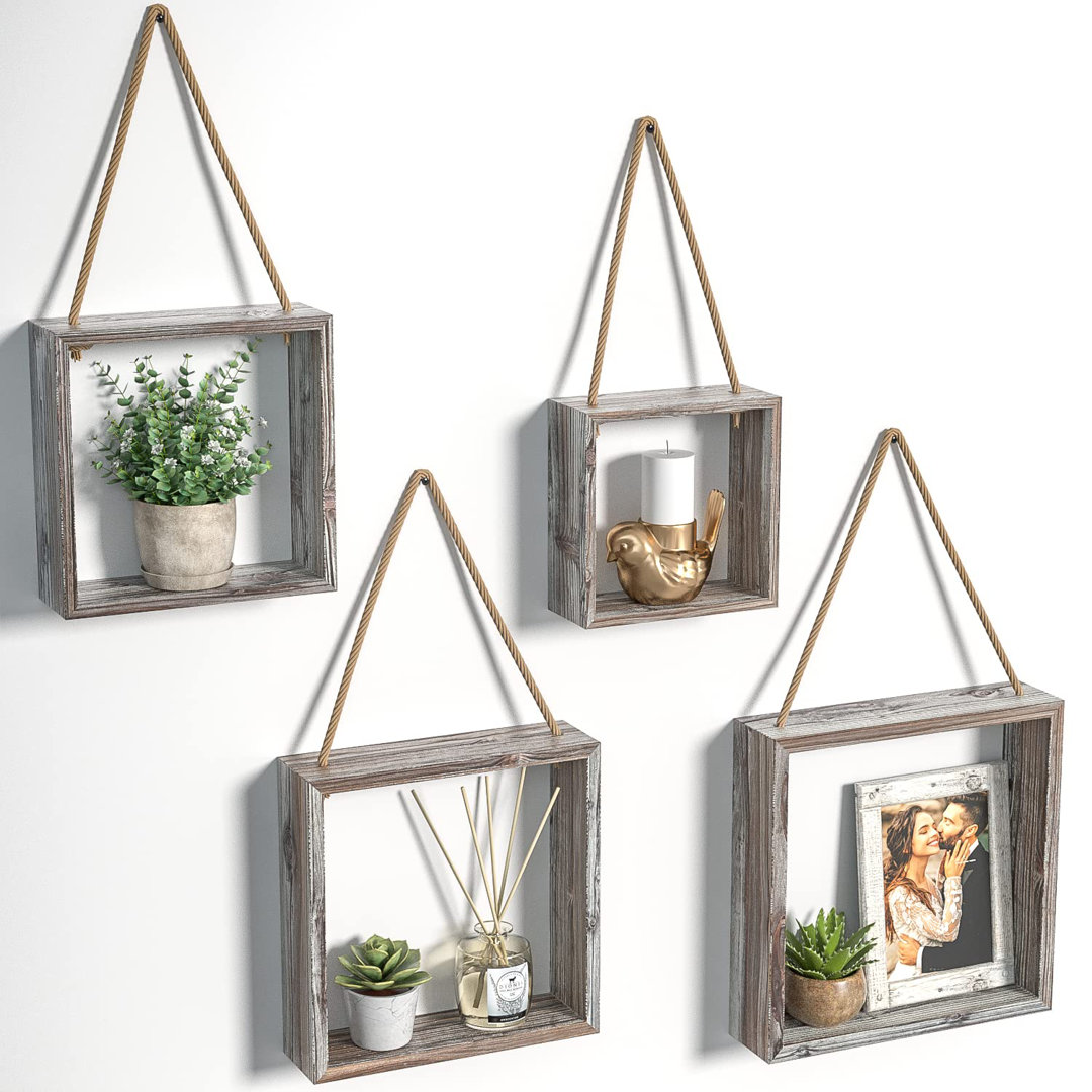 Branscome 4 Piece Square Solid Wood Floating Shelf