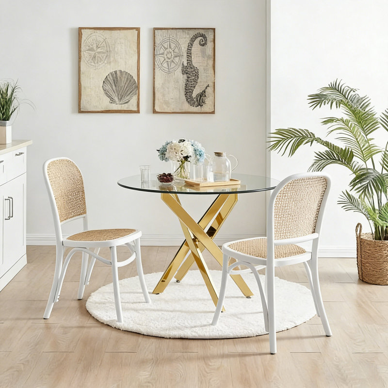 Table de salle à manger ronde avec plateau en fer trempé 35,43 po