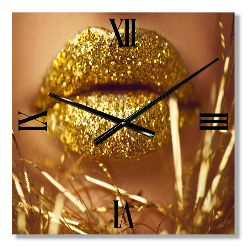 Golden Woman Lips - Horloge murale moderne, Moyen