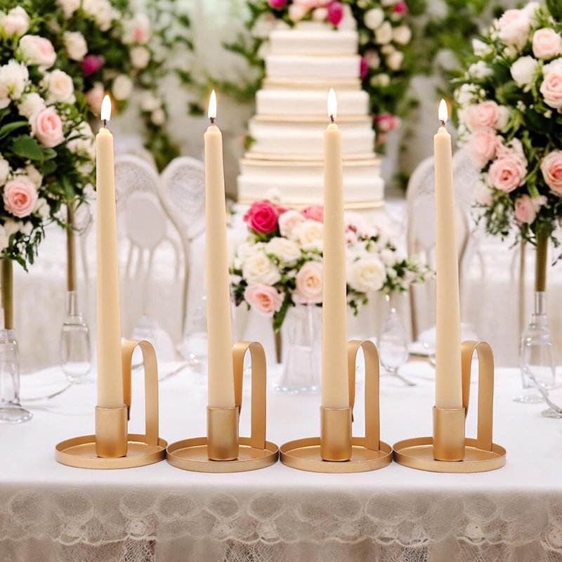 Ensemble de 4 porte-bougies Hosley en métal doré - centre de table élégant de 3,5 pouces pour mariage et fête, décor de reiki et de spa, support de bougie d'aromathérapie, cadeau parfait pour les occasions spéciales