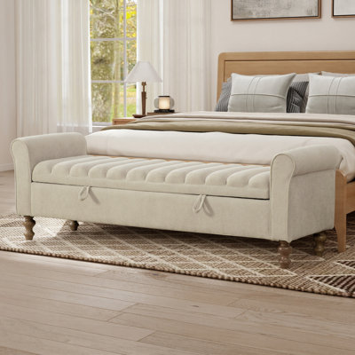 65.5" W Elegant Modern Bedroom Bench With Rolled Armrest