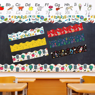 Ensemble de bordures de babillard de 75 pieds de science et de Math, décorations de classe pour la rentrée scolaire, garniture festonnée de thème de laboratoire scientifique pour tableau noir, décor de mur, de porte et de fenêtre