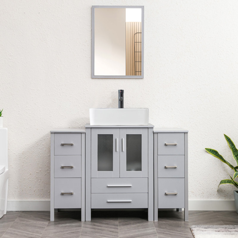 Ensemble de meuble-lavabo simple 48 po avec lavabo en céramique Sharee, robinet économiseur d'eau Sharee, Gris