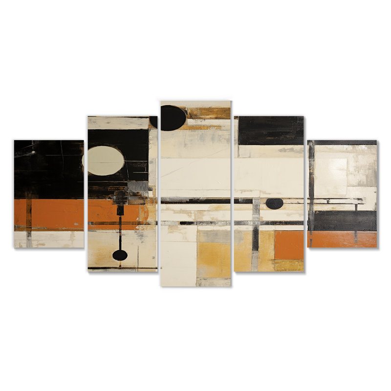 Modernism Orange Black Beige - Abstract Wall Art Decor Set 5 Piece, 32" H x 60" W