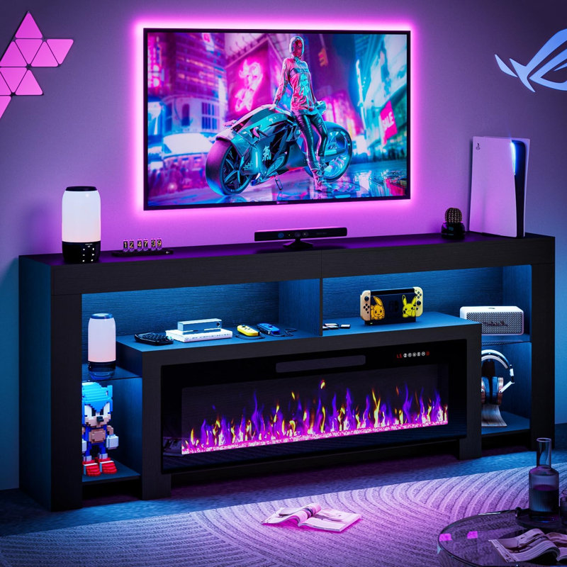80" Fireplace TV Stand with 50" Electric Fireplace, Black