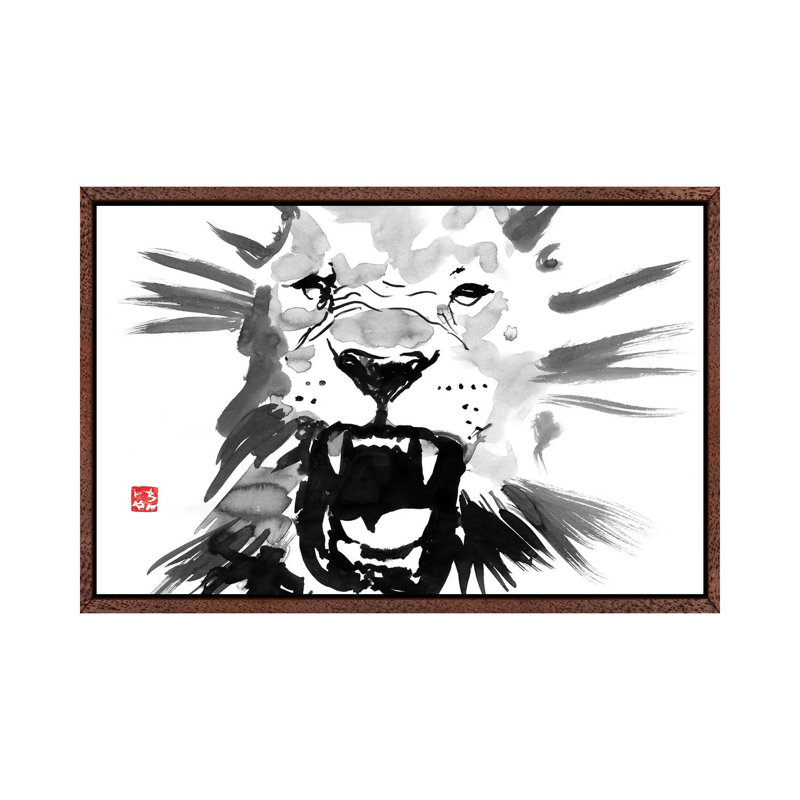 Lion by Péchane - Print on Canvas, 101.6 cm H x 66.04 cm W, Classic Brown Wood Framed