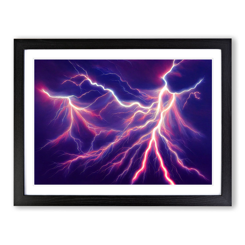 XH1022-6651X Painted Lightning Storm Vol.1 - Single Picture Frame Painting, Black Framed, 46cm H x 64cm W x 2cm D