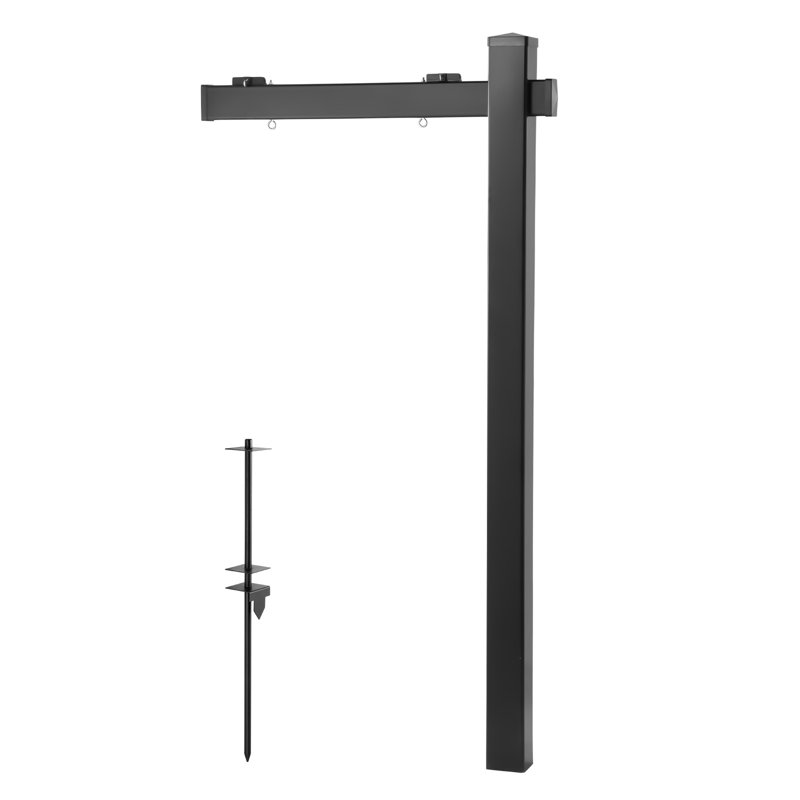 Poteau pour panneau immobilier, 1,83 m de hauteur, support de panneau immobilier en PVC pour jardin avec bras de 91 cm, supporte jusqu'à 61 cm, facile à installer, résistant au vent, pour jardin, route, extérieur, noir (panneaux non inclus)
