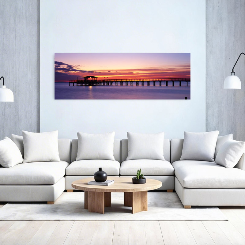 Coucher de soleil, art mural Pier, H 20 po x l 60 po