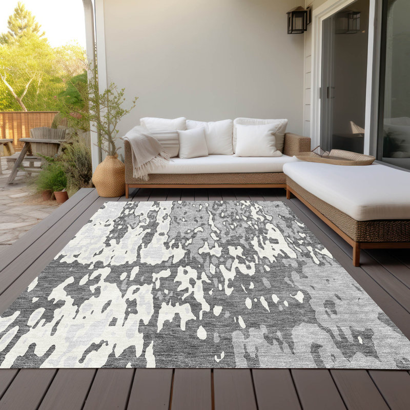 Gray Rectangular Machine-Washable Non-Slip Indoor/Outdoor Rug