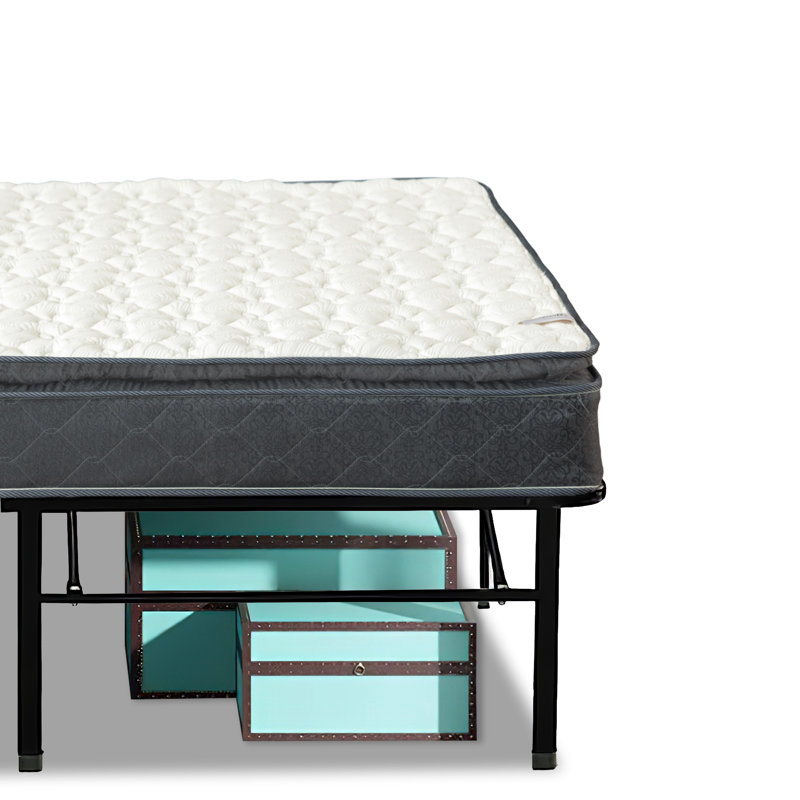 Perdido 9" Medium Firm Memory foam PillowTop Hybrid Mattress w/ Gray Upholstered 13" Platform Bed, Queen