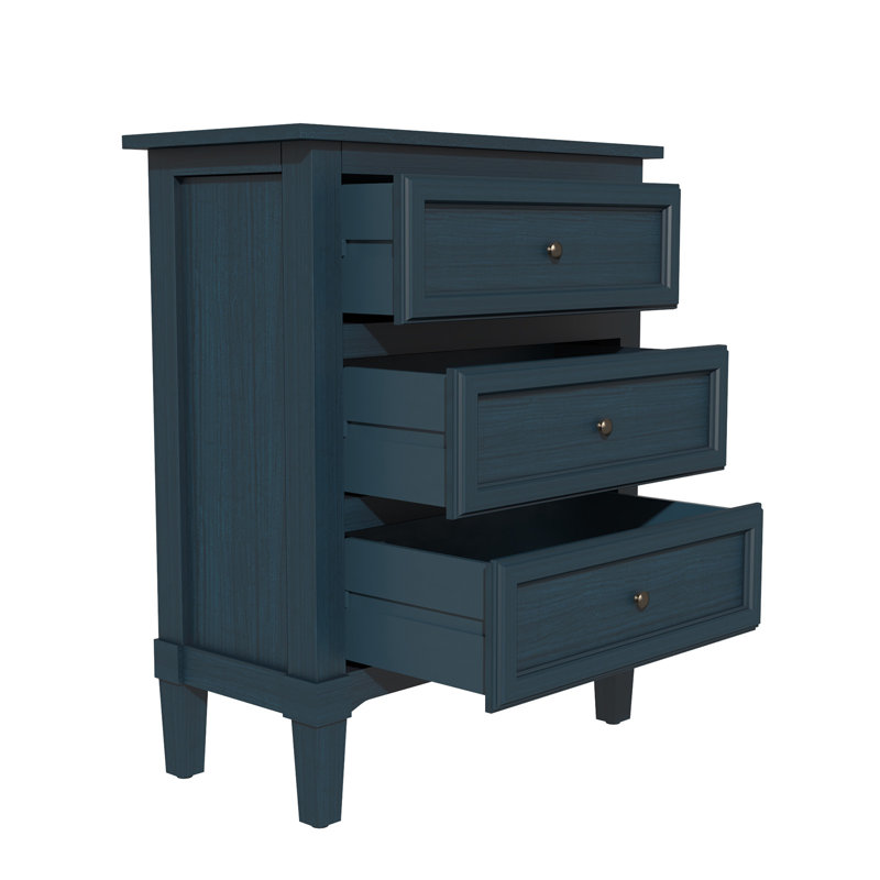 Blue Nightstand with Three Drawers, Fully Assembled, Blue