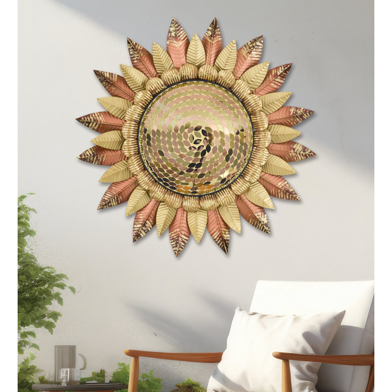 23.25 Inch Sun Metal Outdoor Wall Decor with Multi Color Weather Resistant Finish for Indoor and Outdoor Home Accent - Copper Mosaic