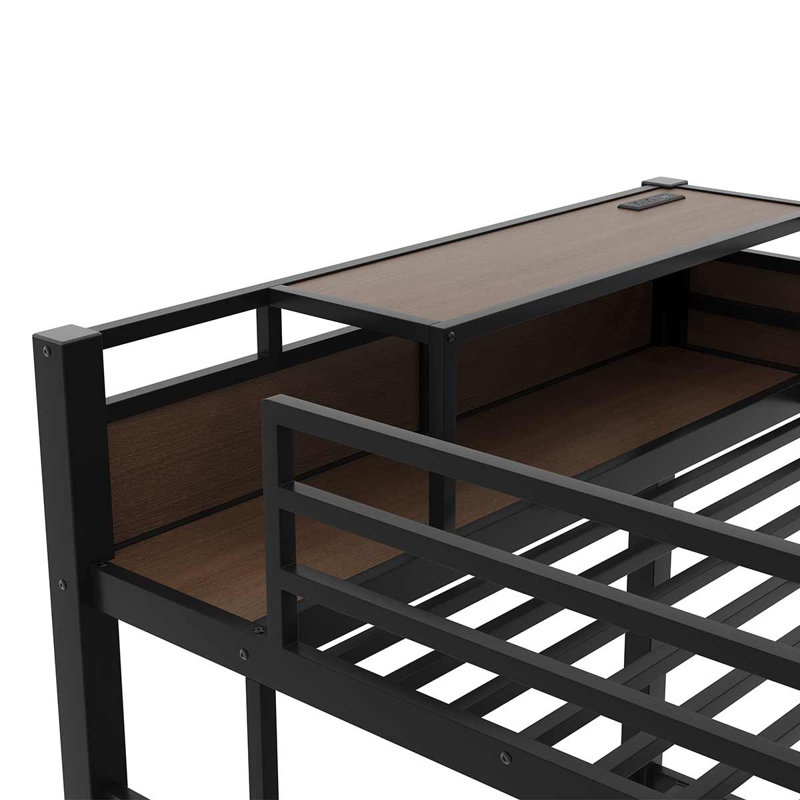 Lit superposé en métal avec tablettes de rangement, bande lumineuse à DEL et multiprise USB, Lit double