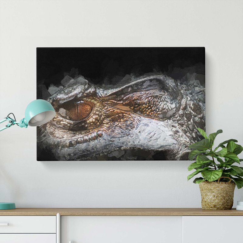 Alligator Watchful Eye in Abstract - Wrapped Canvas, 35cm H x 50cm W x 3cm D