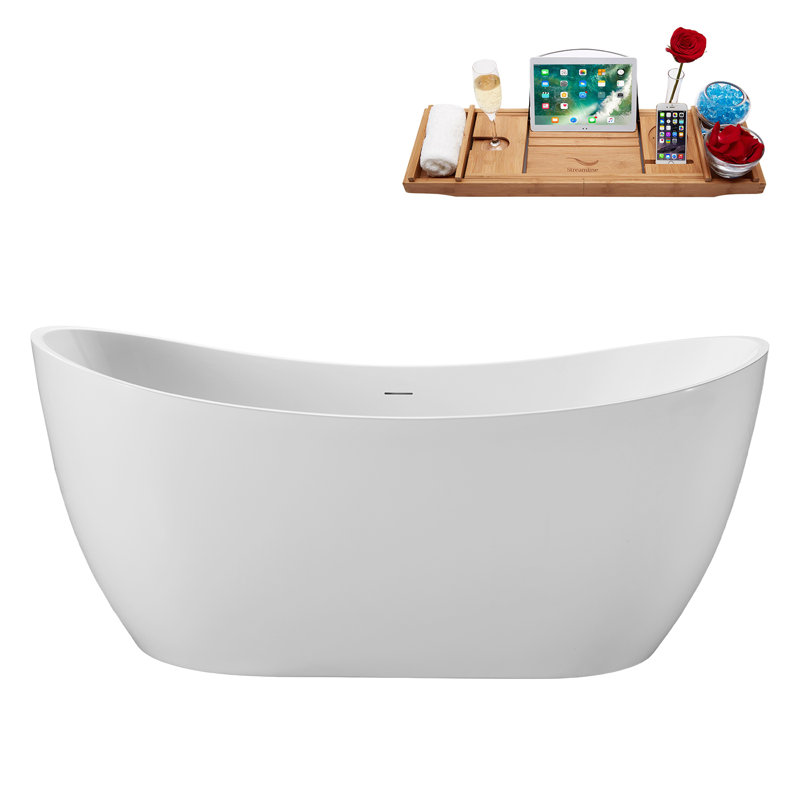 Baignoire autoportante 55 po blanc brillant avec drain interne Streamline
