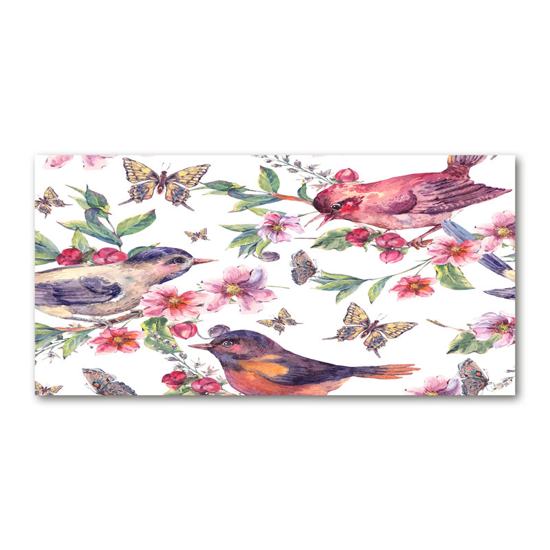 Birds Butterflies Cherries - Wrapped Canvas Print