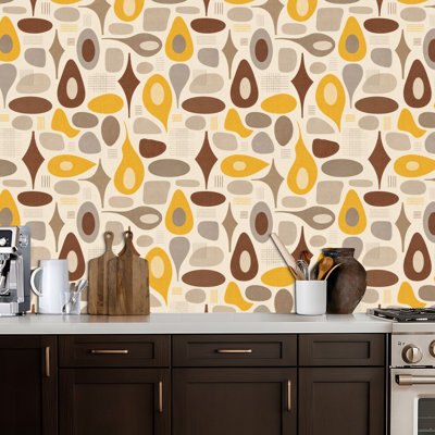 Peel and Stick Wallpaper Seamless abstract mid century modern for backgrounds fabric Contact Paper Removable Self Adhesive Wall Mural Wall Decor for Bedroom Kitchen Cabinets 17.7in x 118in