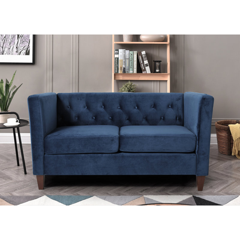 Leeandre 56.7'' Velvet Loveseat, Dark Blue Velvet