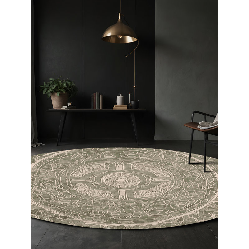 Machine Washable Gray Area Rug, Round 6'