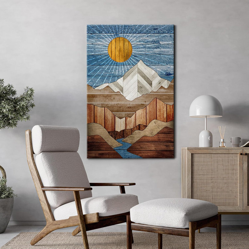 «Western Wood Effect Landscape Mountain Range Abstract Nature», reproduction sur toile, Toile tendue
