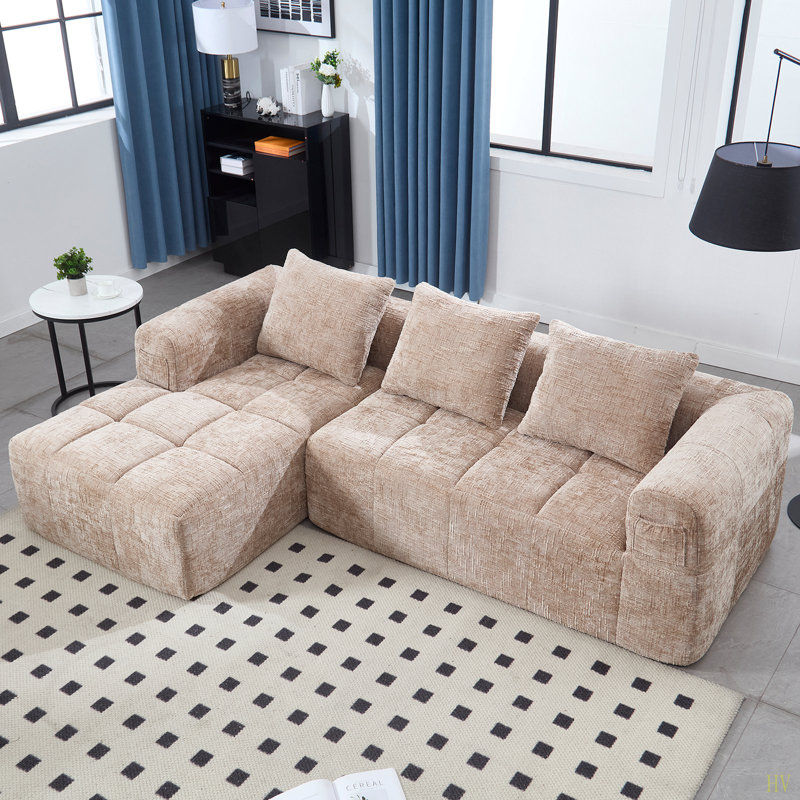 Canapé modulaire de 98,42 pouces, canapé modulaire moderne en L avec méridienne, équipé de petites poches latérales et sans compression pendant l'installation.