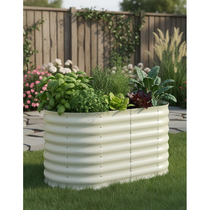 Outdoor Galvanized Raised Garden Beds, 24" H x 48" W x 24" D, Beige, 1