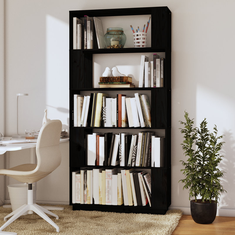 Ireana Geometric Bookcase, (5 shelves) 163.5cm H x 80cm W x 25cm D, Black