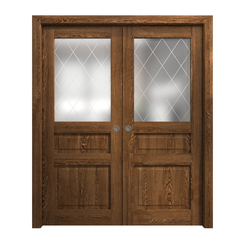 Portes coulissantes françaises à double poche | Ego 5011 | Ensemble de quincaillerie de rail | Portes intérieures modernes en bois massif pour chambre à coucher