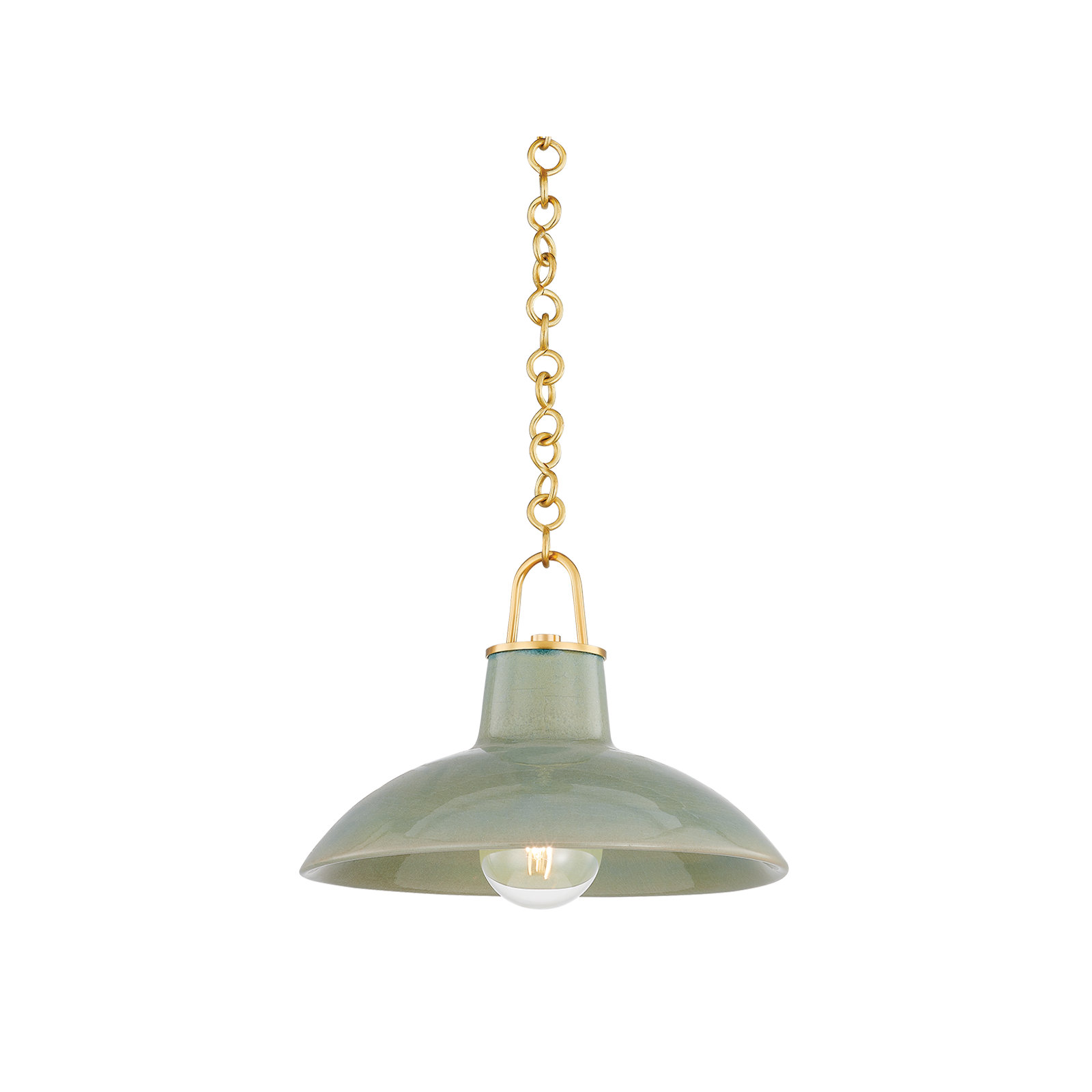 POTTERSVILLE Pendant, Brass, Teal, 10" H x 12.5" W x 12.5" D